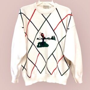 Archie Brown & Son Vintage Golf Argyle Sweater Cream‎ Navy Red Green Size 48